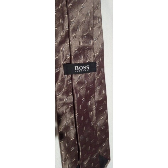 Hugo Boss 100% Silk Men's Neck Tie Rust Brown Colors With Small Lines Print EUC - Picture 1 of 5